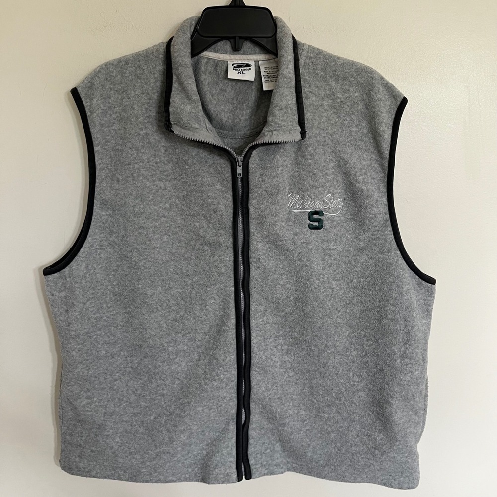 Pro Edge Michigan State Spartans Fleece Vest Gray Full Zip Mens XL NCAA MSU‎